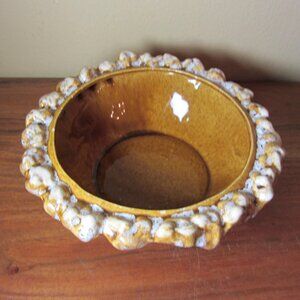 16 oz Riddell pottery vintage popcorn rim 1954 brown bowl small (W5090)